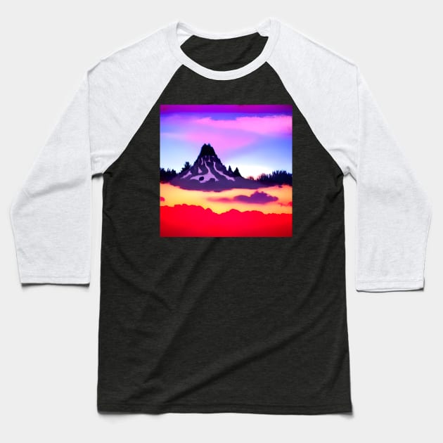 Lonely Mountain Sunset In Surrealistic Wonderland Pop art Baseball T-Shirt by DSQuality Design